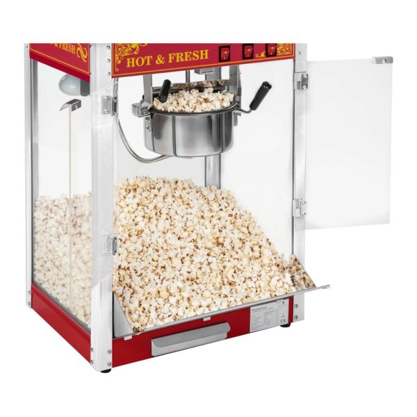 Stroj na popcorn s vozíkem 1600W (červený retro design) - Image 3