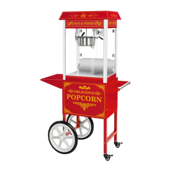 Stroj na popcorn s vozíkem 1600W (červený retro design)