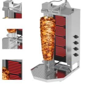 Elektrický gril na kebab/gyros - 4 hořáky - Max. 60 kg