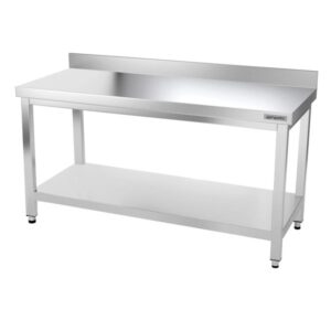 Nerezový pracovní stůl s lemem - 160 x 60 cm - se základní policí