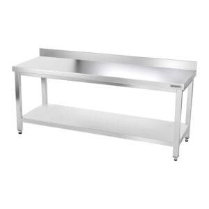Nerezový pracovní stůl s lemem - 180 x 60 cm - se základní policí