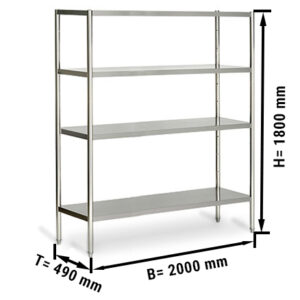 Nerezový regál - 2,0 x 0,5 m - se 4 policemi (NASTAVITELNÉ)