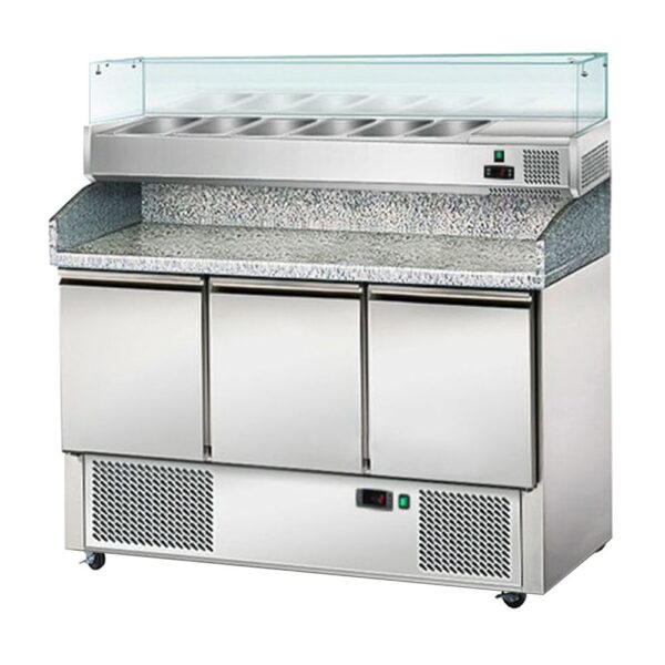 Chladící stůl na saláty / pizzu s vitrínou 1,4 x 0,7 m - se 3 dveřmi - Image 4