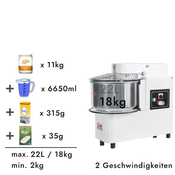 Mísič těsta 22 litrů / 18 kg - 2 rychlosti / vyjímatelná nádoba - Image 5
