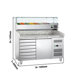 Chladící stůl na pizzu ECO - 1,5 x 0,8 m - s 1 dvířky a 7 zásuvkami