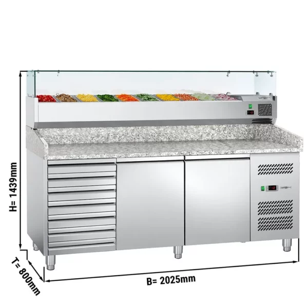 Chladící stůl na pizzu ECO - 2,0 x 0,8 m - se 2 dvířky a 7 neutrálními zásuvkami - Image 8