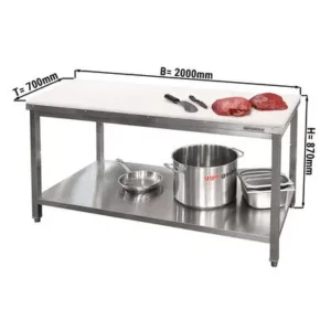 Nerezový stůl s krájecí deskou - 2,0 x 0,7 m
