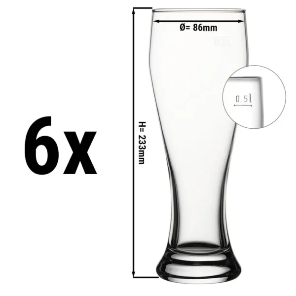 Pohár na pivo - 665 ccm - cejchovaný na 0,5 L (sada 6 kusů)