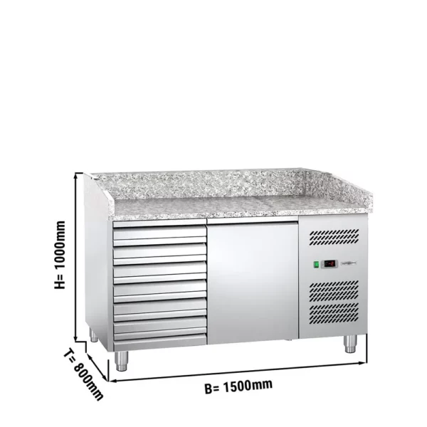 Chladící stůl na pizzu se žulovou deskou - 1,5 x 0,8 m - s 1 dvířky a 7 neutrálními zásuvkami - Image 7