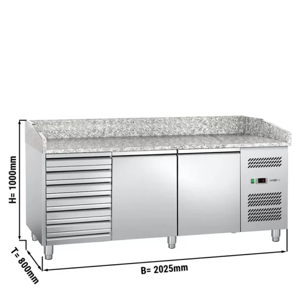 Chladící stůl na pizzu se žulovou deskou -2,0 x 0,8 m -s 2 dvířky a 7 neutrálními zásuvkami - Image 7