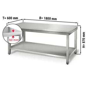 Nerezový pracovní stůl - 180 x 60 cm - se základní policí ATK186