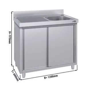 Nerezová dřezová skříňka ECO - 1200x600mm - 1 umyvadlo pravé - Š500xH400xV250mm