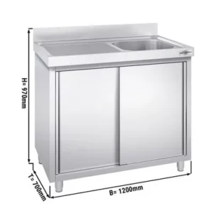 Nerezová dřezová skříňka ECO - 1200x700mm - 1 umyvadlo pravé - Š500xH500xV300mm