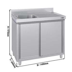 Nerezová dřezová skříňka ECO - 1400x600mm - 1 umyvadlo levé - Š500xH400xV250mm