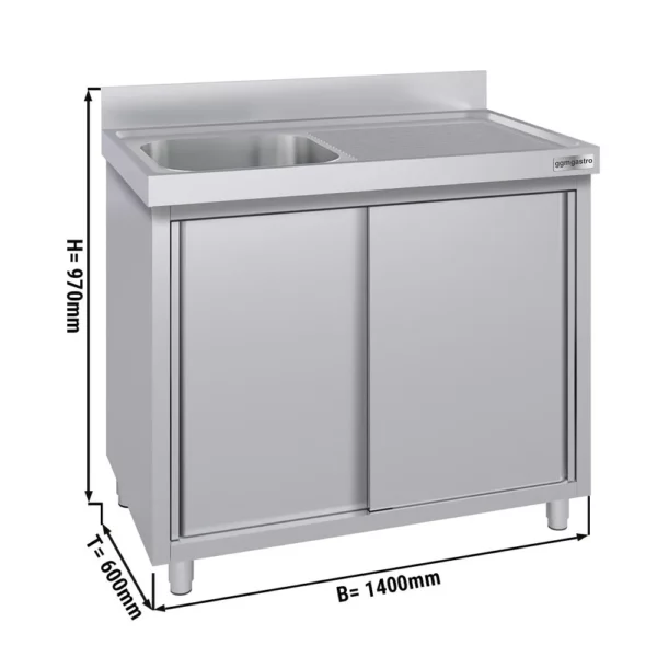 Nerezová dřezová skříňka ECO - 1400x600mm - 1 umyvadlo levé - Š500xH400xV250mm