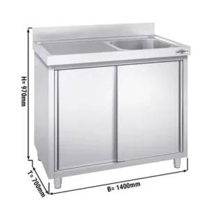 Nerezová dřezová skříňka ECO - 1400x700mm - 1 umyvadlo pravé - Š600xH500xV300mm