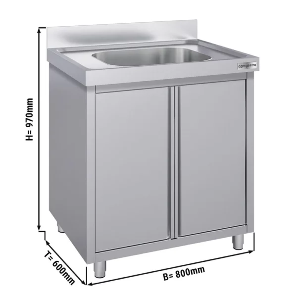 Nerezová dřezová skříňka ECO - 800x600mm - 1 umyvadlo - Š400xH400xV250mm - Image 5