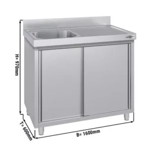 Nerezová dřezová skříňka ECO - 1600x600mm - 1 umyvadlo levé - Š500xH400xV250mm