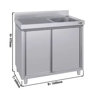 Nerezová dřezová skříňka ECO - 1600x600mm - 1 umyvadlo pravé - Š500xH400xV250mm