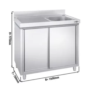 Nerezová dřezová skříňka ECO - 1600x700mm - 1 umyvadlo pravé - Š600xH500xV300mm