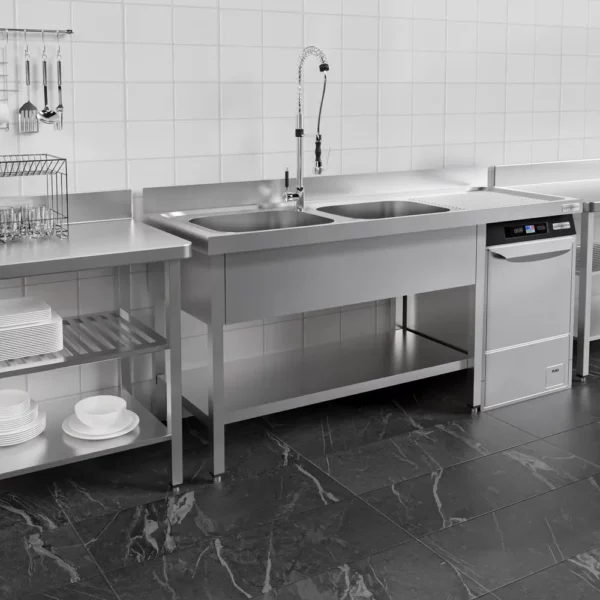 Mycí stůl, nerezový dvoudřez 2000x600mm - 2 umyvadla levo - Š500xH400xV250mm - Image 2