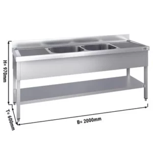 Nerezový dřez –  dvojdřez 200x60 cm se 2 umyvadly uprostřed