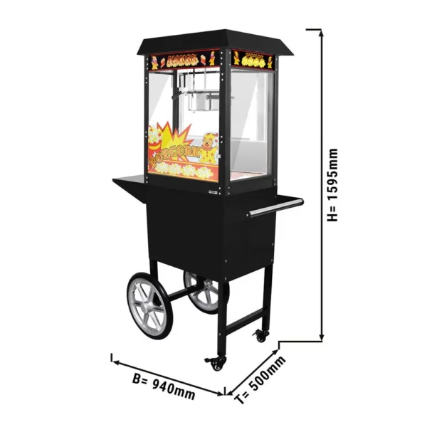 Stroj na popcorn s vozíkem-5 kg/h -černý - Image 7
