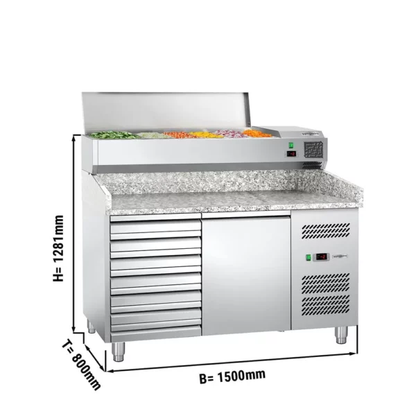 Chladící stůl na pizzu ECO - 1,5 x 0,8 m - s 1 dvířky a 7 neutrálními zásuvkami včetně chladící vitríny - 6x GN 1/3 - Image 5