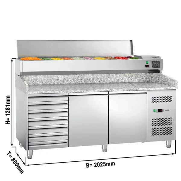 Chladící stůl na pizzu ECO - 2,0 x 0,8 m - se 2 dvířky a 7 neutrálními zásuvkami - Image 5