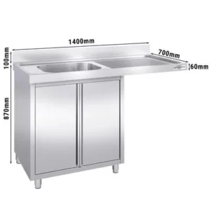 Dřezová skříňka k myčce nádobí - 1400x700mm - 1 umyvadlo vlevo Š600xH500xV300mm
