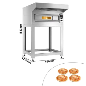Elektrická kamna na pizzu - 4x 33cm - manuální - včetně digestoře a základního rámu