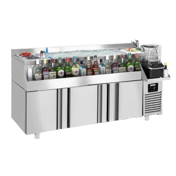 Barový stůl na nápoje - 1600 x 600 mm - 235 litrů - se 3 dveřmi a policemi