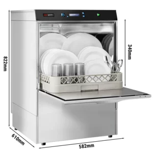 Dvouplášťová myčka nádobí - 3,9 kW - s čistícím prostředkem, oplachovým prostředkem a odtokovým čerpadlem