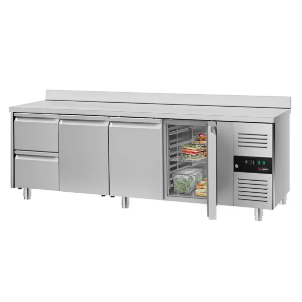 Chladící stůl ECO - 2200x700mm - 3 dvířka a 2 zásuvky s lemem KTS227AND#3T#2S