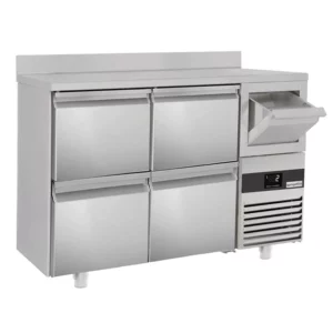 Barový a nápojový chladící stůl PREMIUM - 1580x600mm - 4 zásuvky, zásuvka a klepačka na kávu