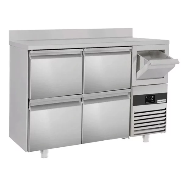 Barový a nápojový chladící stůl PREMIUM - 1580x600mm - 4 zásuvky, zásuvka a klepačka na kávu