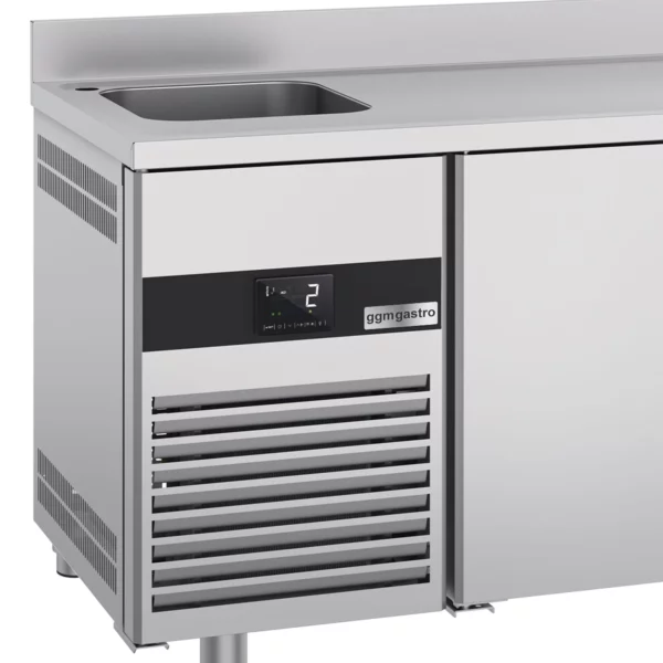 Chladící stůl PREMIUM - 1430x700 mm - se 2 dvířky, 1 umyvadlem vlevo a podstavcem - Image 4