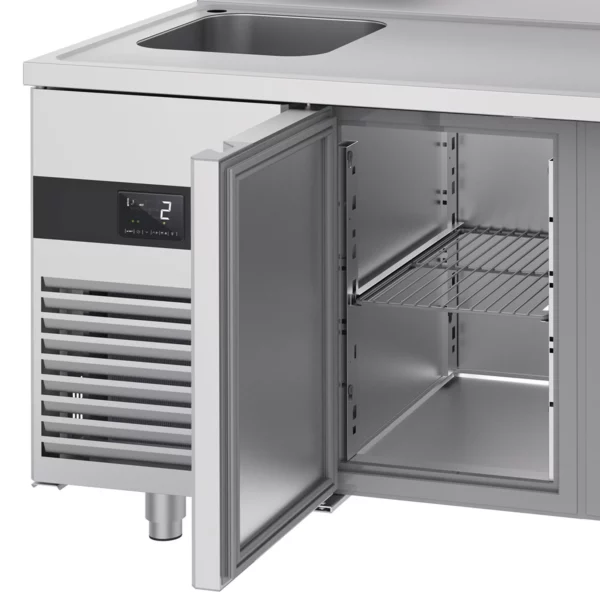 Chladící stůl PREMIUM - 1430x700 mm - se 2 dvířky, 1 umyvadlem vlevo a podstavcem - Image 6