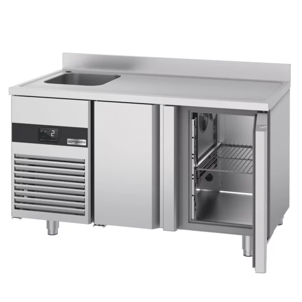 Chladící stůl PREMIUM - 1430x700 mm - se 2 dvířky, 1 umyvadlem vlevo a podstavcem - Image 2
