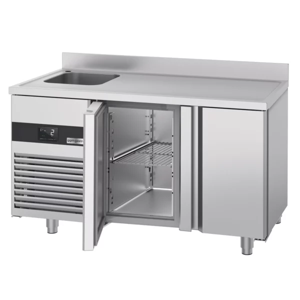 Chladící stůl PREMIUM - 1430x700 mm - se 2 dvířky, 1 umyvadlem vlevo a podstavcem - Image 3