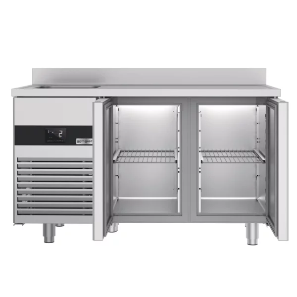 Chladící stůl PREMIUM - 1430x700 mm - se 2 dvířky, 1 umyvadlem vlevo a podstavcem - Image 5