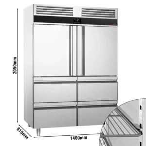 Chladnička PREMIUM - GN 2/1 - 1400 litrů - se 2 nerezovými polovičními dvířky a 4 zásuvkami