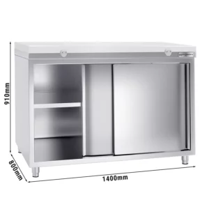 Nerezová pracovní skříň PREMIUM - 1400x800mm - s posuvnými dveřmi bez podstavce včetně řezné desky