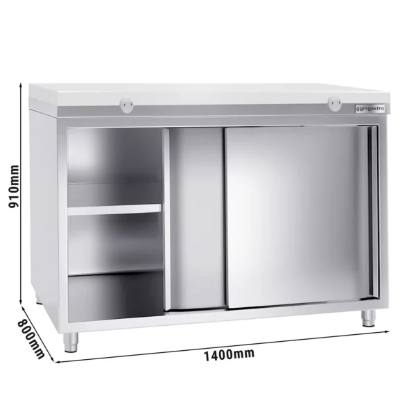 Nerezová pracovní skříň PREMIUM - 1400x800mm - s posuvnými dveřmi bez podstavce včetně řezné desky
