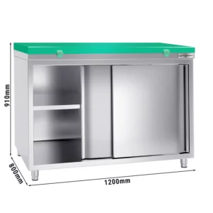 Nerezová pracovní skříň PREMIUM - 1200x800mm - s posuvnými dveřmi bez podstavce včetně řezné desky