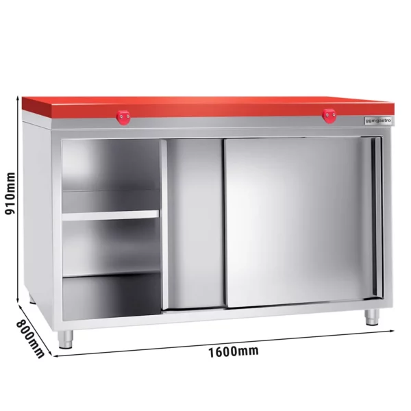 Nerezová pracovní skříň PREMIUM - 1600x800mm - s posuvnými dveřmi bez podstavce včetně řezné desky