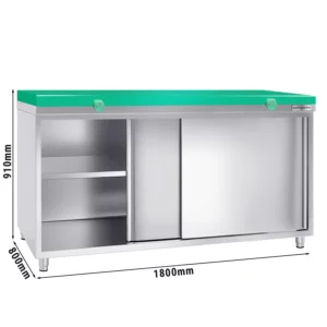 Nerezová pracovní skříň PREMIUM - 1800x800mm - s posuvnými dveřmi bez podstavce včetně řezné desky