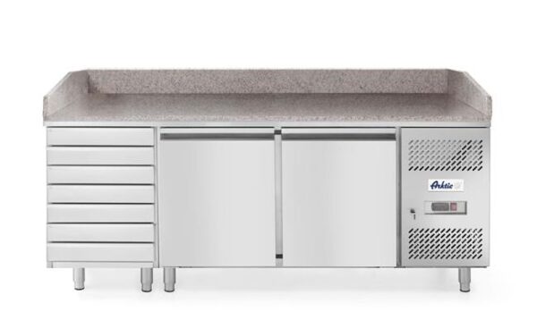 2-dverový chladiaci stôl na pizzu so 7 zásuvkami a granitovou pracovnou doskou, Arktic, 250L, 230V/250W, 2020x802x(H)1000mm