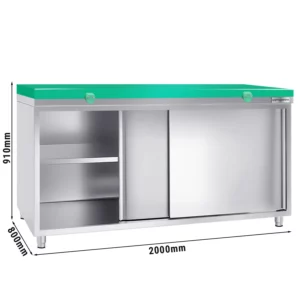 Nerezová pracovní skříň PREMIUM - 2000x800mm - s posuvnými dveřmi bez podstavce včetně řezné desky