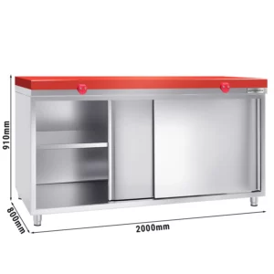 Nerezová pracovní skříň PREMIUM - 2000x800mm - s posuvnými dveřmi bez podstavce včetně řezné desky